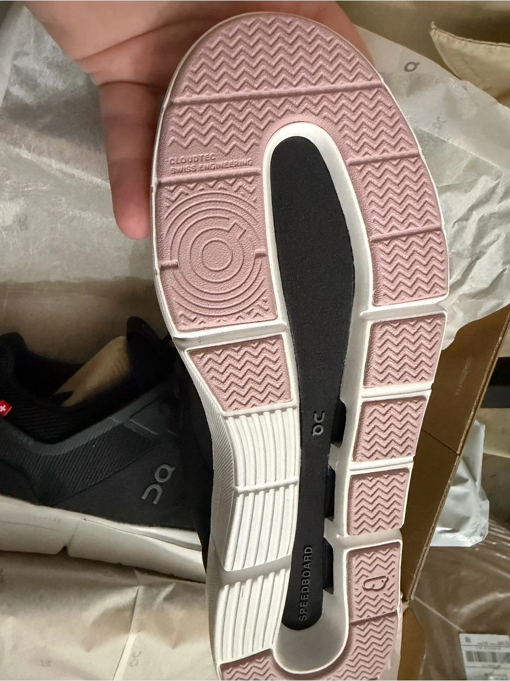 On Running Women's Black and Pink Cloud Sneakers